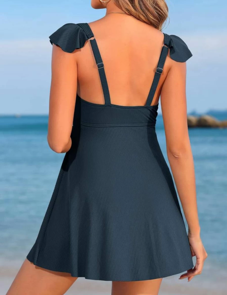 Charmo Maternity Swimsuit One Piece - Push Up Twist Front Cutout Swim Dress for Pregnancy, Ruffle Ribbed Bathing Suit