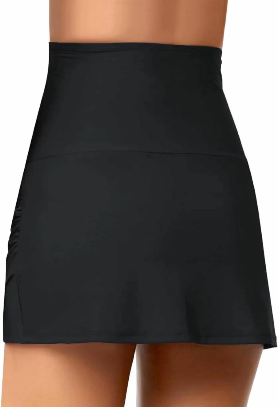 Luvamia Women's High Waisted Bikini Bottom Swim Skirt with Tulip Hem and Shirring Detail for Comfort and Style