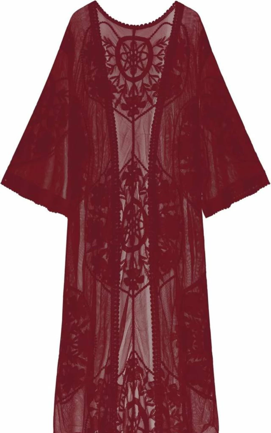 Romanstii Women's Floral Lace Kimono Cardigan - Sheer Crochet Beach Cover Up Long Sleeve Summer Wrap