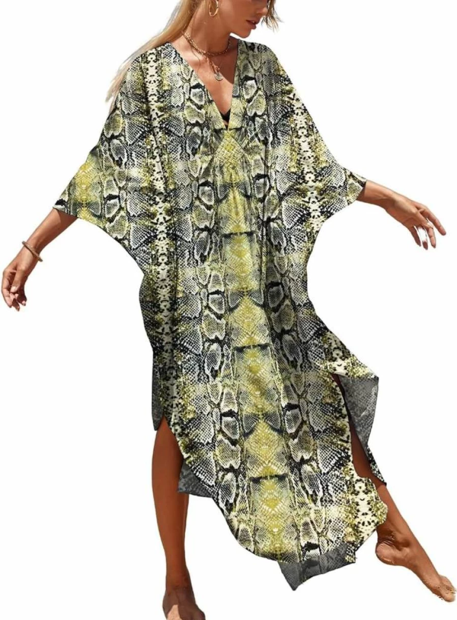Bsubseach Women's Plus Size Animal Print Kaftan Dress - Summer 2025 Beach Cover Up, Maxi Swimwear Caftan for Vacation & Poolside