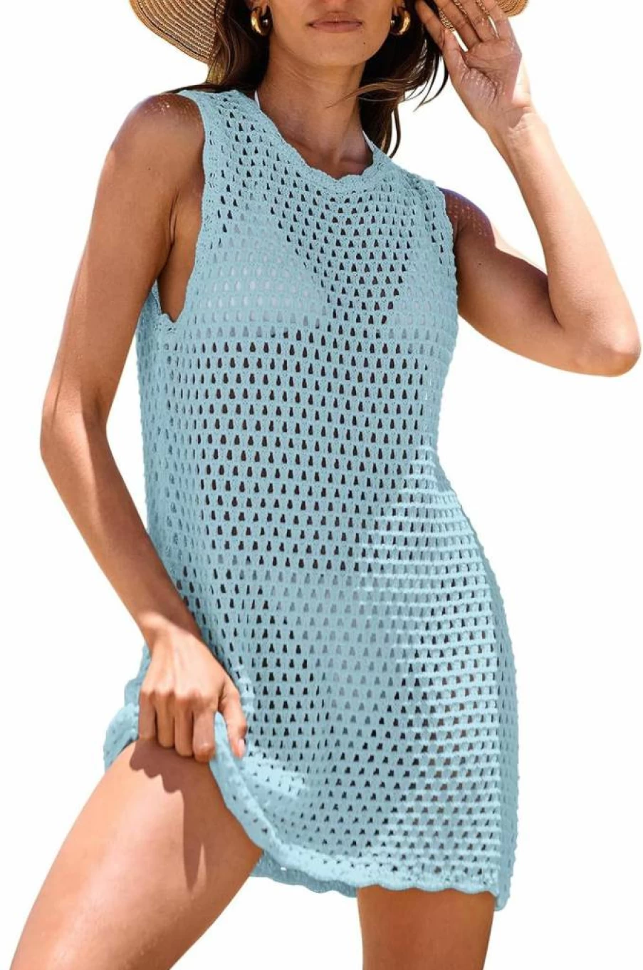 ANRABESS Women's Crochet Beach Cover Up Dress - Sleeveless Knit Swimwear Cover-Up for Summer 2025