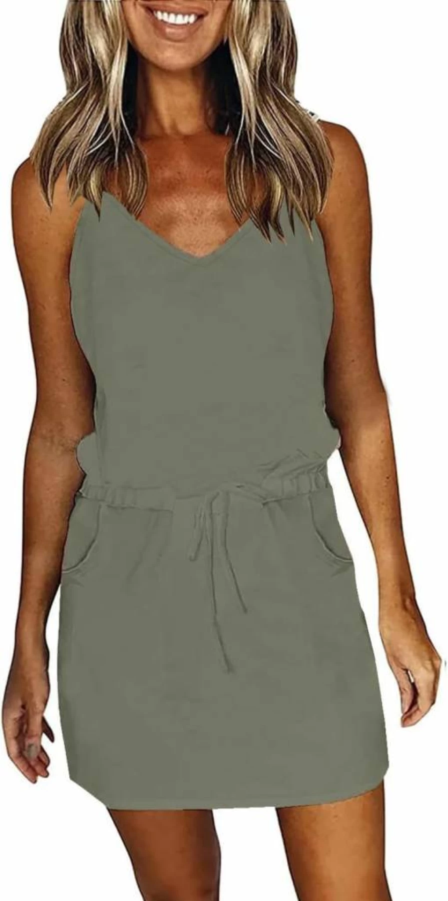 SAUKOLE Women's Boho Strapless Mini Sundress - Summer Beach Cover Up with Drawstring Waist & Pockets