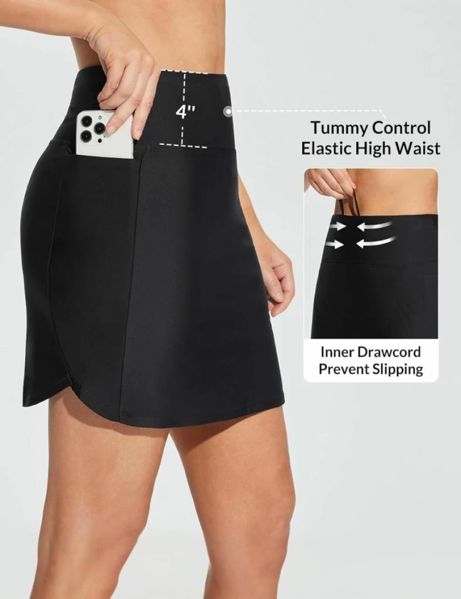 Baleaf Women's High Waisted Swim Skirt with Tummy Control - 17" Modest Bathing Suit Bottoms for Swimming