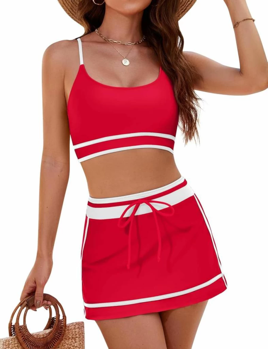 Blooming Jelly Women's High Waisted Bikini Set - Sporty Two-Piece Swimwear with Color Block Skirt 2025
