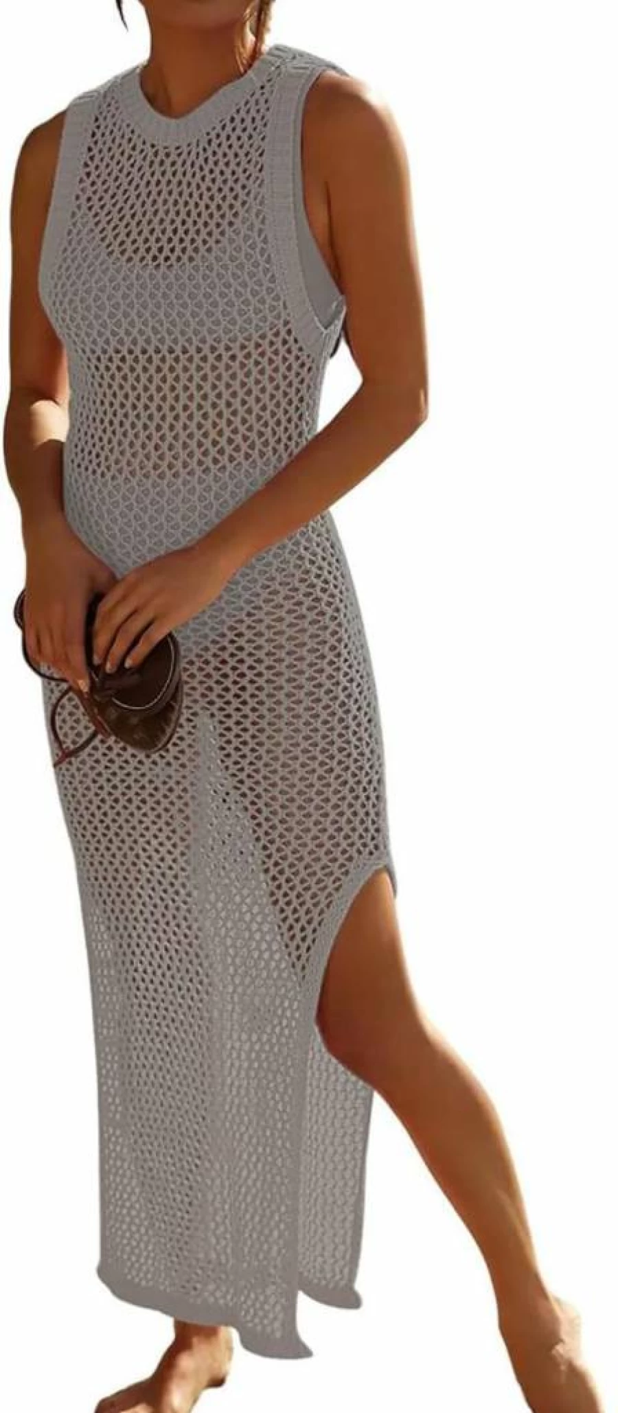 Bsubseach Crochet Knit Beach Cover Up Dress - Sleeveless Summer Swimwear Tunic