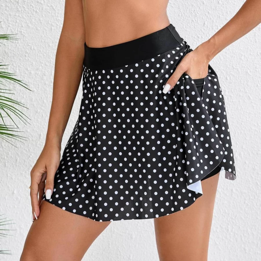 Halcurt Women's High Waisted Swim Skirt with Tummy Control - Ruffle Bikini Bottom Tankini Swimsuit Shorts