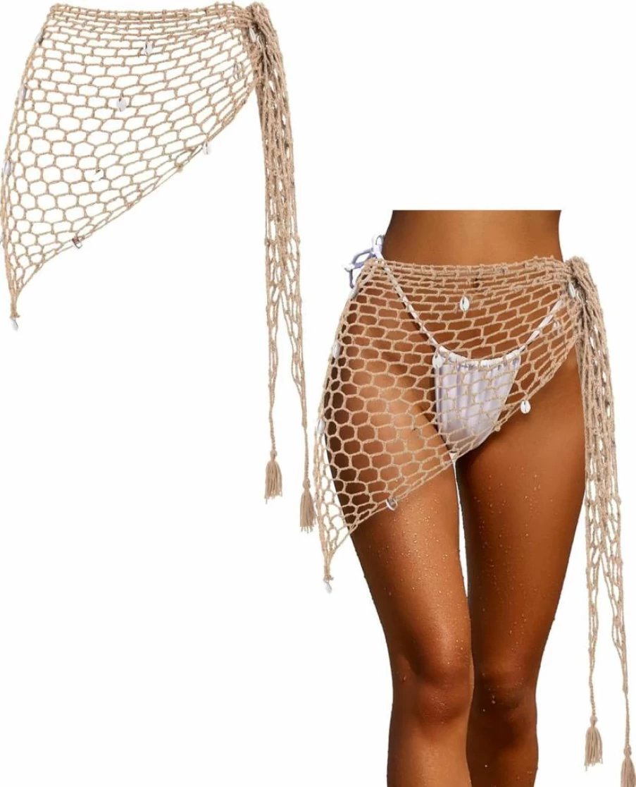 Geyoga Women's Crochet Beach Cover Up Skirt - Boho Triangle Shawl Wrap, Mermaid Swimwear Skirt, Hollow Out Fishnet Design for Summer Seaside