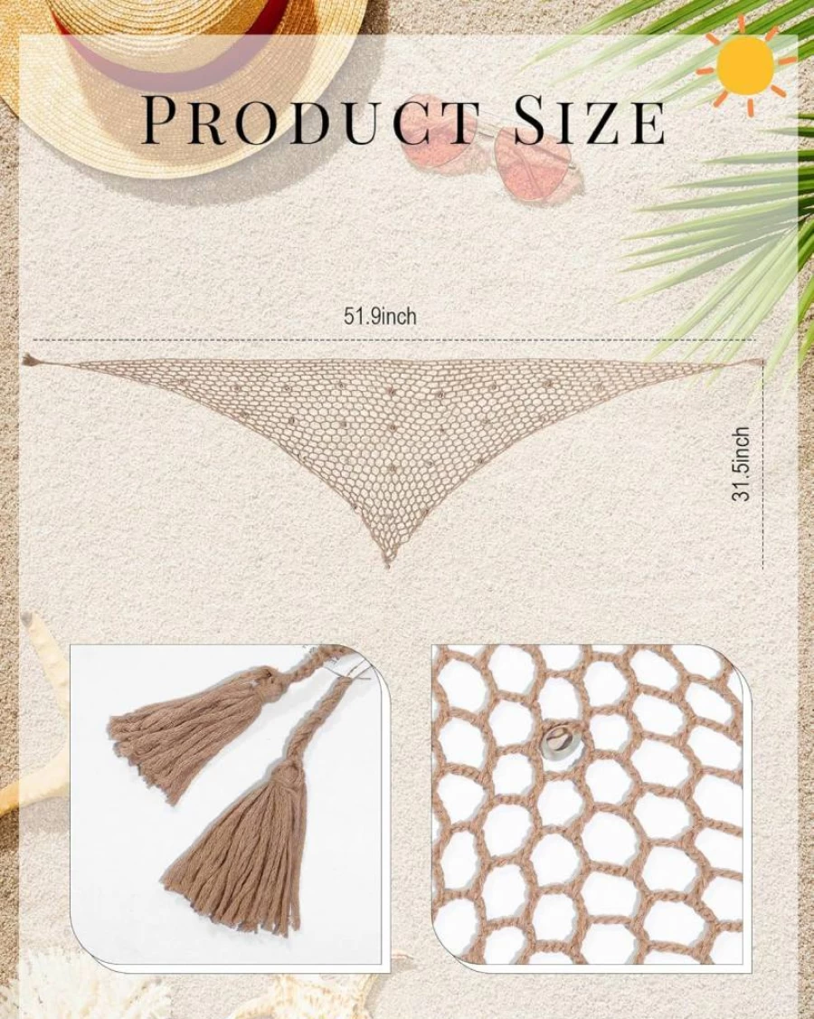 Geyoga Women's Crochet Beach Cover Up Skirt - Boho Triangle Shawl Wrap, Mermaid Swimwear Skirt, Hollow Out Fishnet Design for Summer Seaside