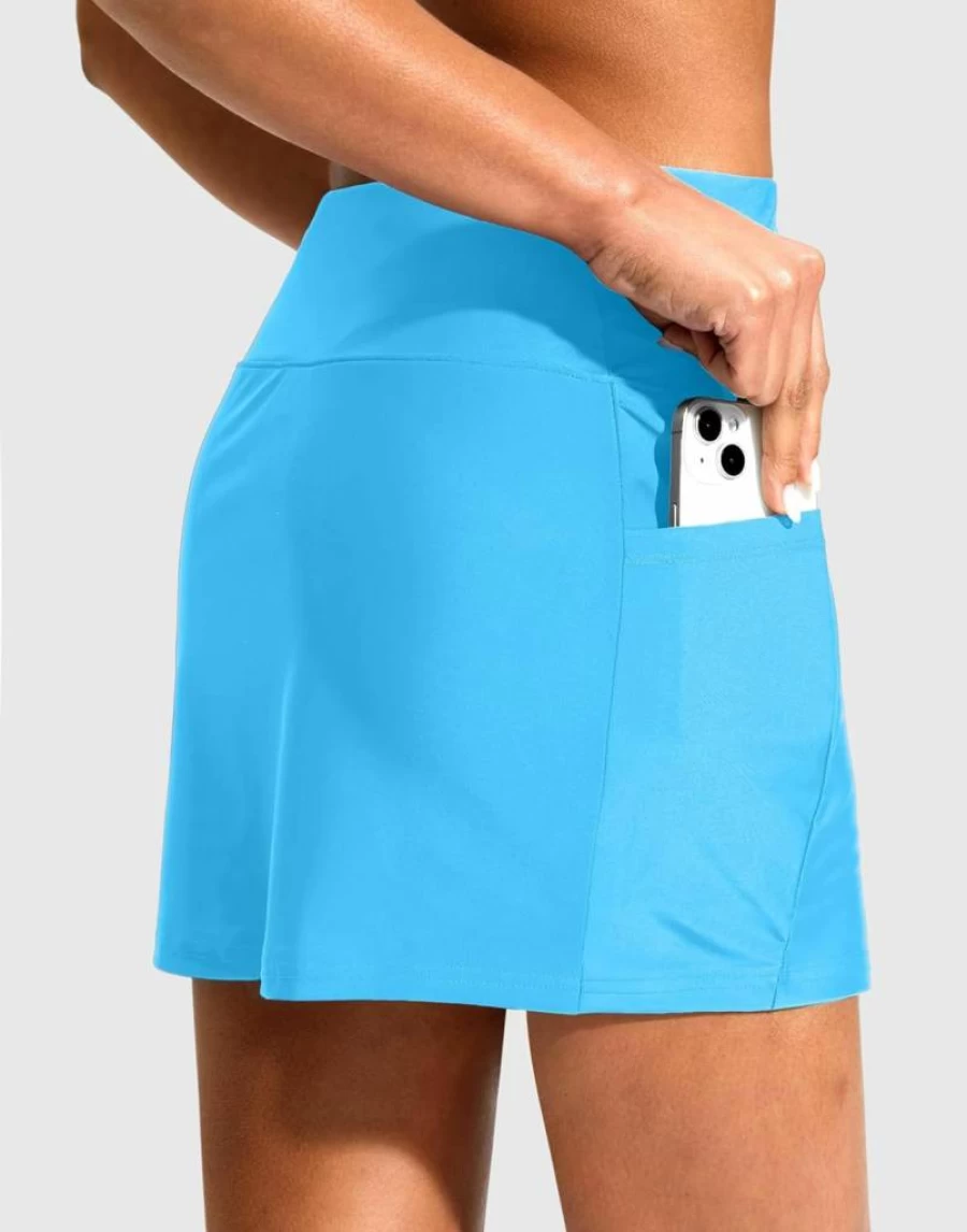 Soothfeel High Waisted Swim Skirt with Pockets - 14" Tummy Control Modest Tankini Bottoms for Women
