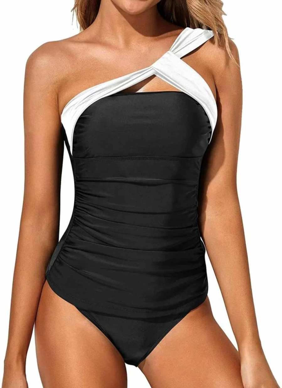 Tempt Me Women's One Shoulder Tankini Two Piece Swimsuits - Stylish Swim Top & Bottom Bathing Suit Set
