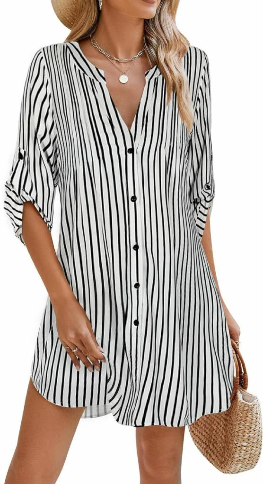 BMJL Women's V-Neck Button Down Beach Cover Up - Swimsuit Coverup, Bathing Suit Wrap, Summer Swimwear 2025