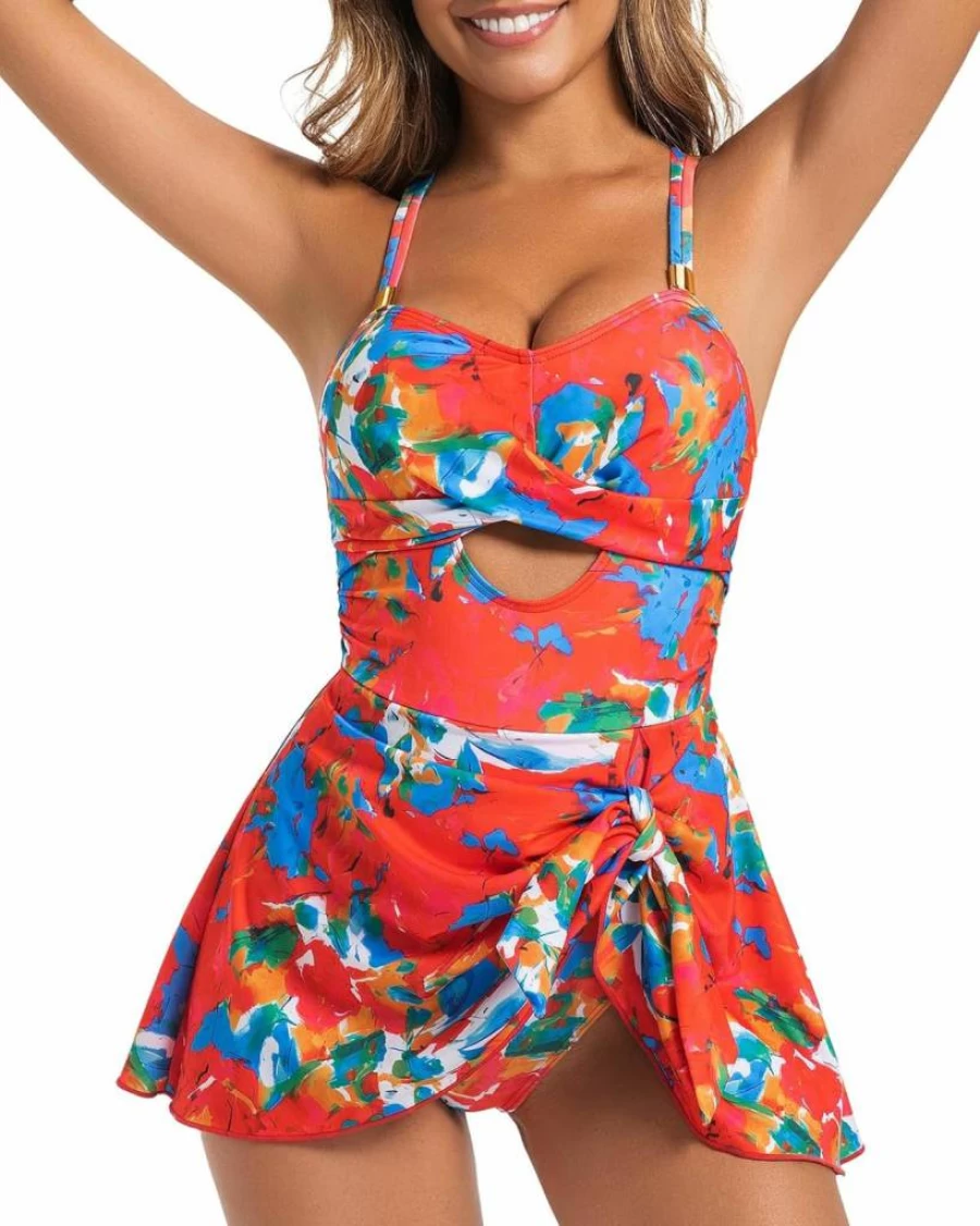 MAXTOOA Women's Tummy Control One Piece Swimsuit with Cutout Design & Adjustable Straps - Gold Metallic Swim Dress 2025