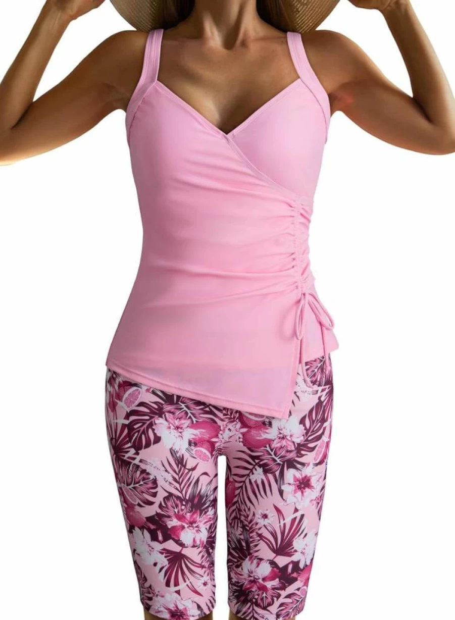 Dokotoo Women's Floral Pleated Tankini Swimwear Set 2025 with Removable Pads & V-Neck Design