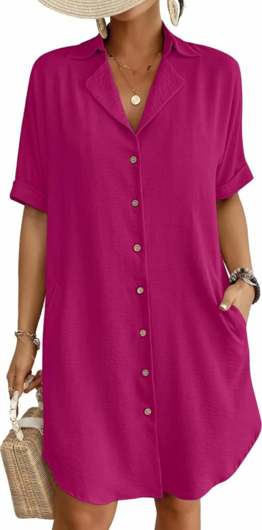Bsubseach Women's Button Down Beach Cover Up Dress - Bikini Swimsuit Shirt for Summer 2024