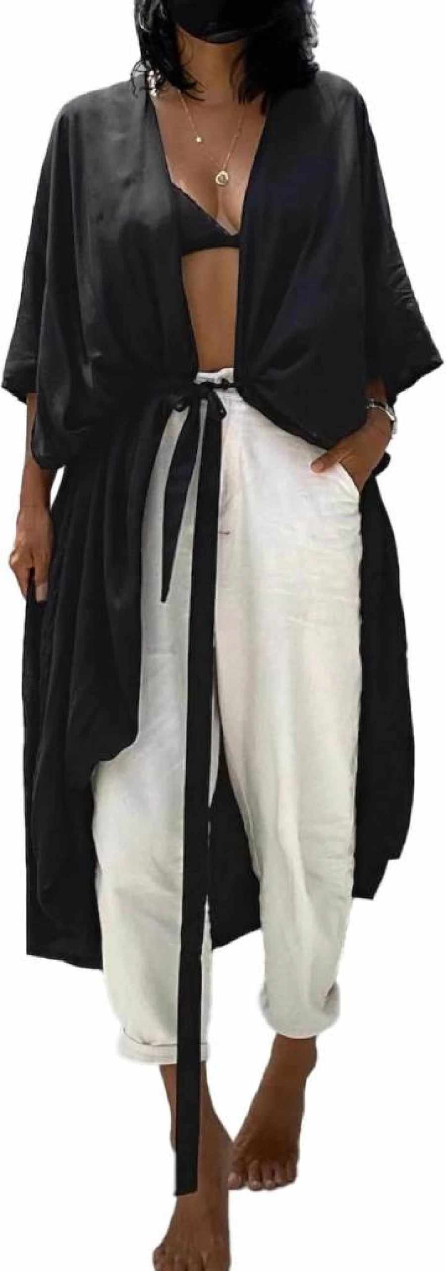 Bsubseach Women's Stylish Tie-Dye Kimono Cover Up - Lightweight Long Swimwear Beach Wrap for Summer