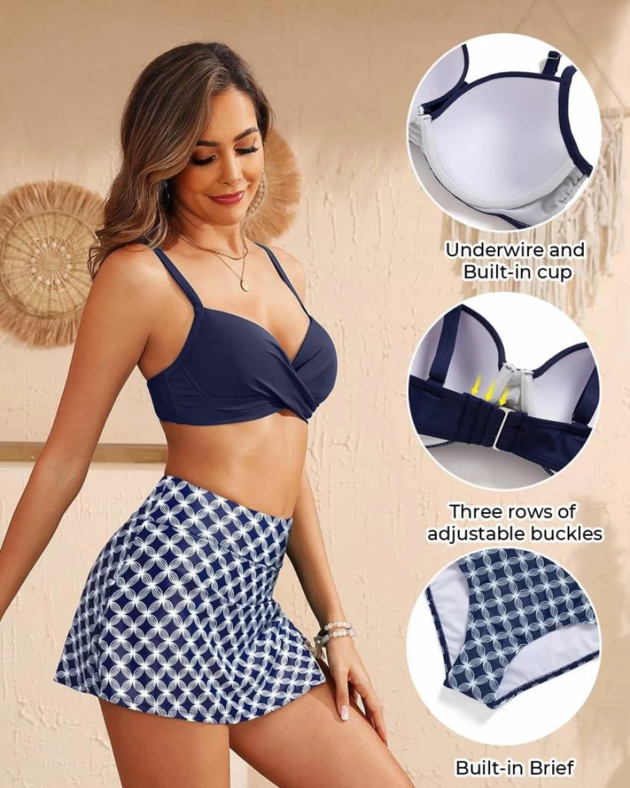 Yonique Women's Push Up Bikini Set with High Waisted Skirt - Underwire Two Piece Swimsuit 2025 Summer Beachwear