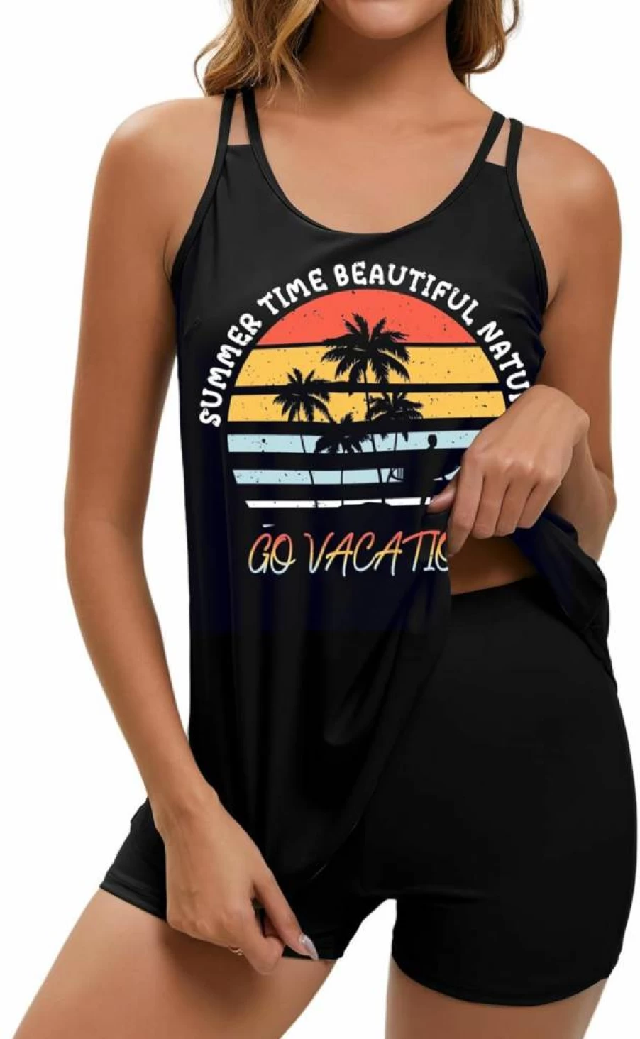 Arolina Women's Tummy Control Tankini Two-Piece Swimsuits with Flowy Top and Boy Shorts Bathing Suits