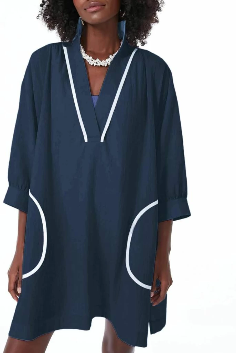Ailoqing Women's V Neck 3/4 Sleeve Beach Cover Up Dress with Pockets - Casual Swimwear Shirt Dress for Summer