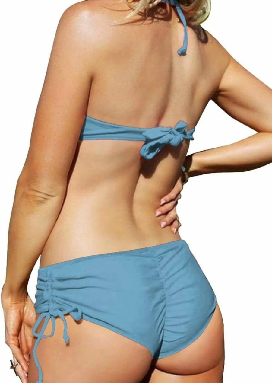 Upopby Women's Sexy Side Tie Cheeky Bikini Bottom Swim Shorts - Ruched Tankini Boyshort Swimsuit Bottoms