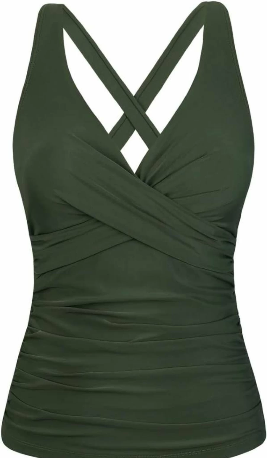 Hilor Women's Sexy Underwire Tankini Top - Tummy Control V Neck Crossover Swimwear for Women