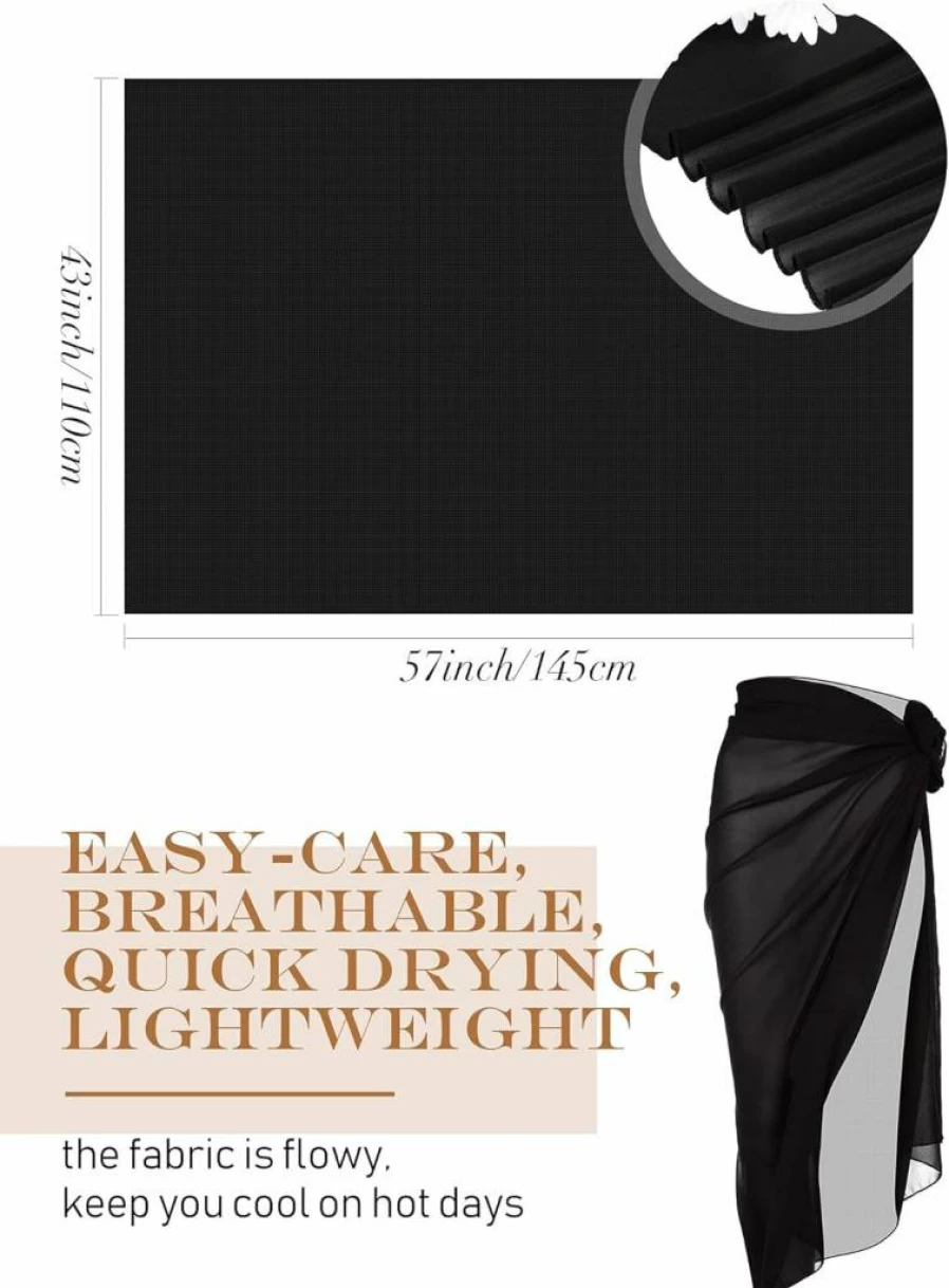 Geyoga Plus Size Women's Beach Cover Up Sarong - Black Chiffon Bikini Wrap Skirt for Swimwear, Vacation & Poolside