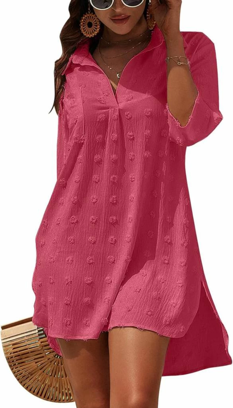 Blooming Jelly Women's White Chiffon Beach Cover Up Dress - Bikini Swimsuit Cover Up Shirt for Summer