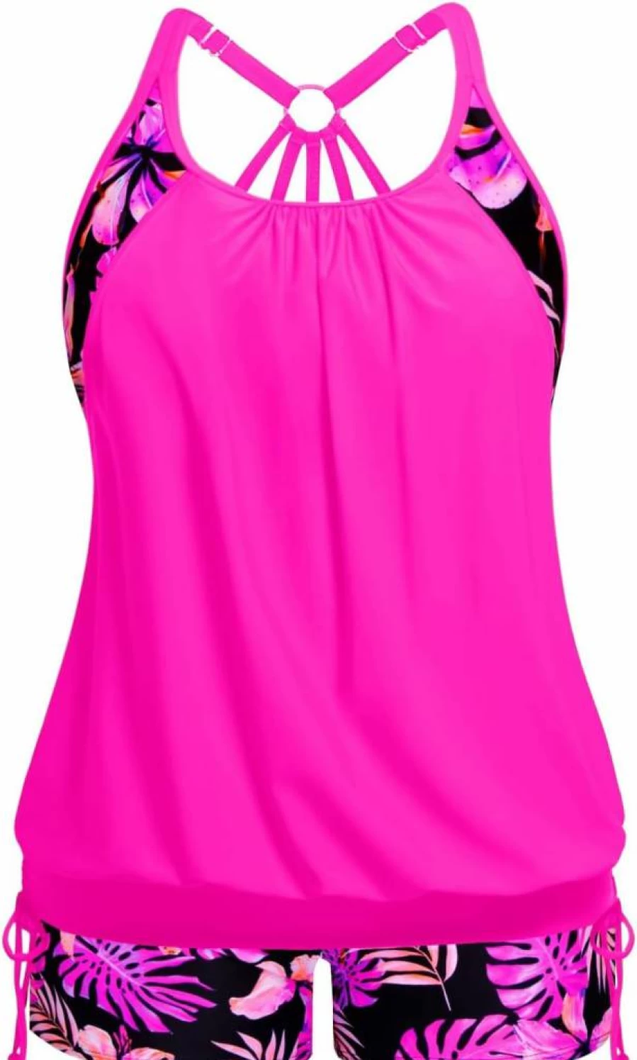 Holipick Plus Size Women's Tummy Control Tankini Two-Piece Swimsuits - Blouson Top with Shorts Bathing Suit