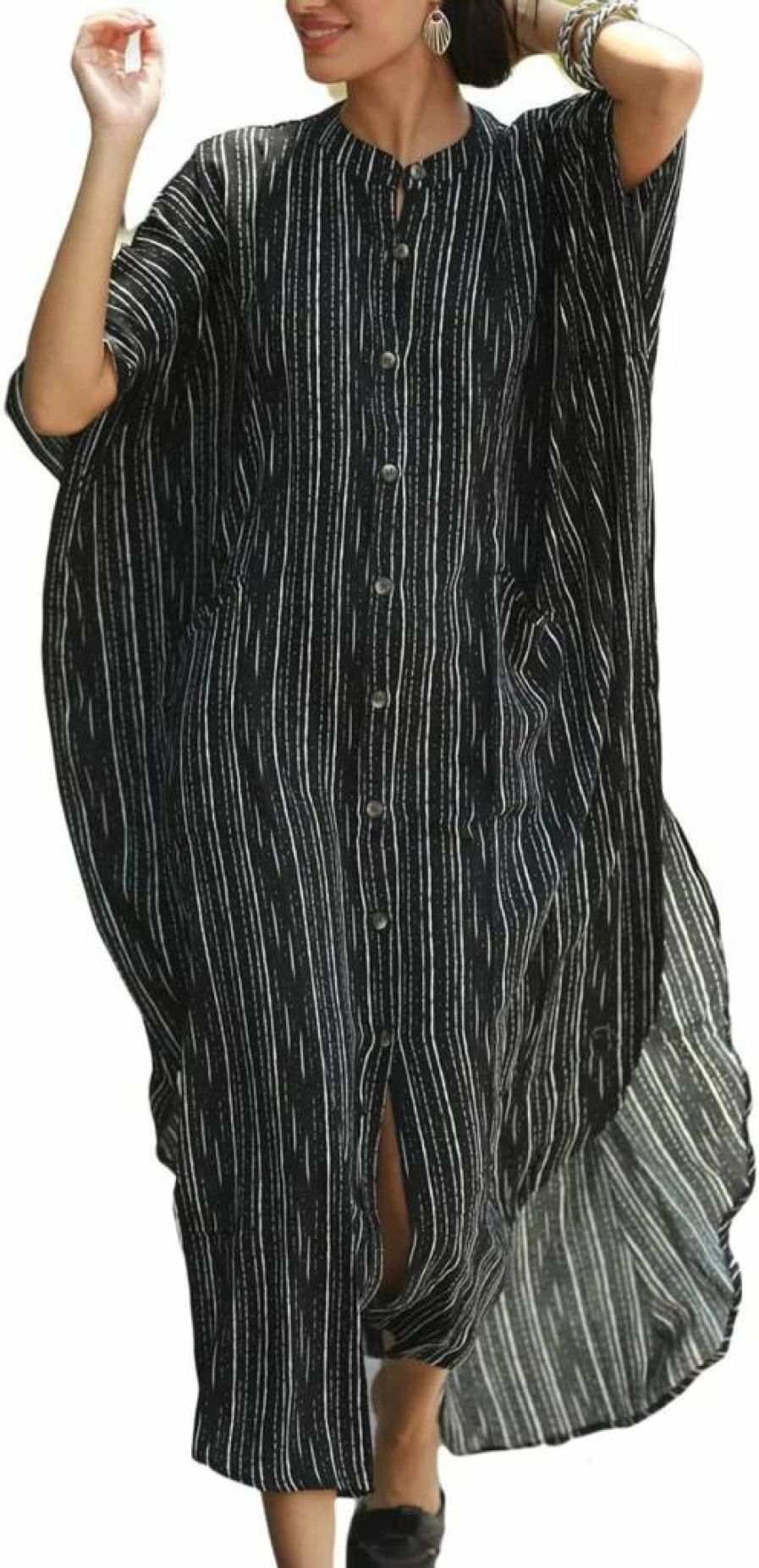 Bsubseach Women's Long Rayon Beach Kaftan Dress - Button Down Swim Cover Up with Pockets, Oversized Muumuu Summer Coverup