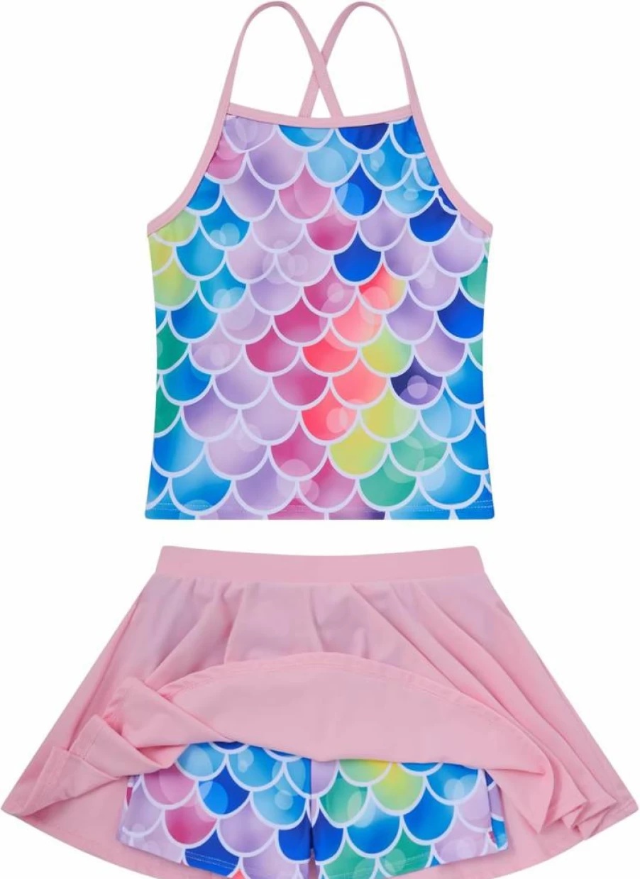 Taubow Girls Adjustable Strap Tankini Two-Piece Swimsuit for Kids 3-13 Years | Summer Bathing Suit
