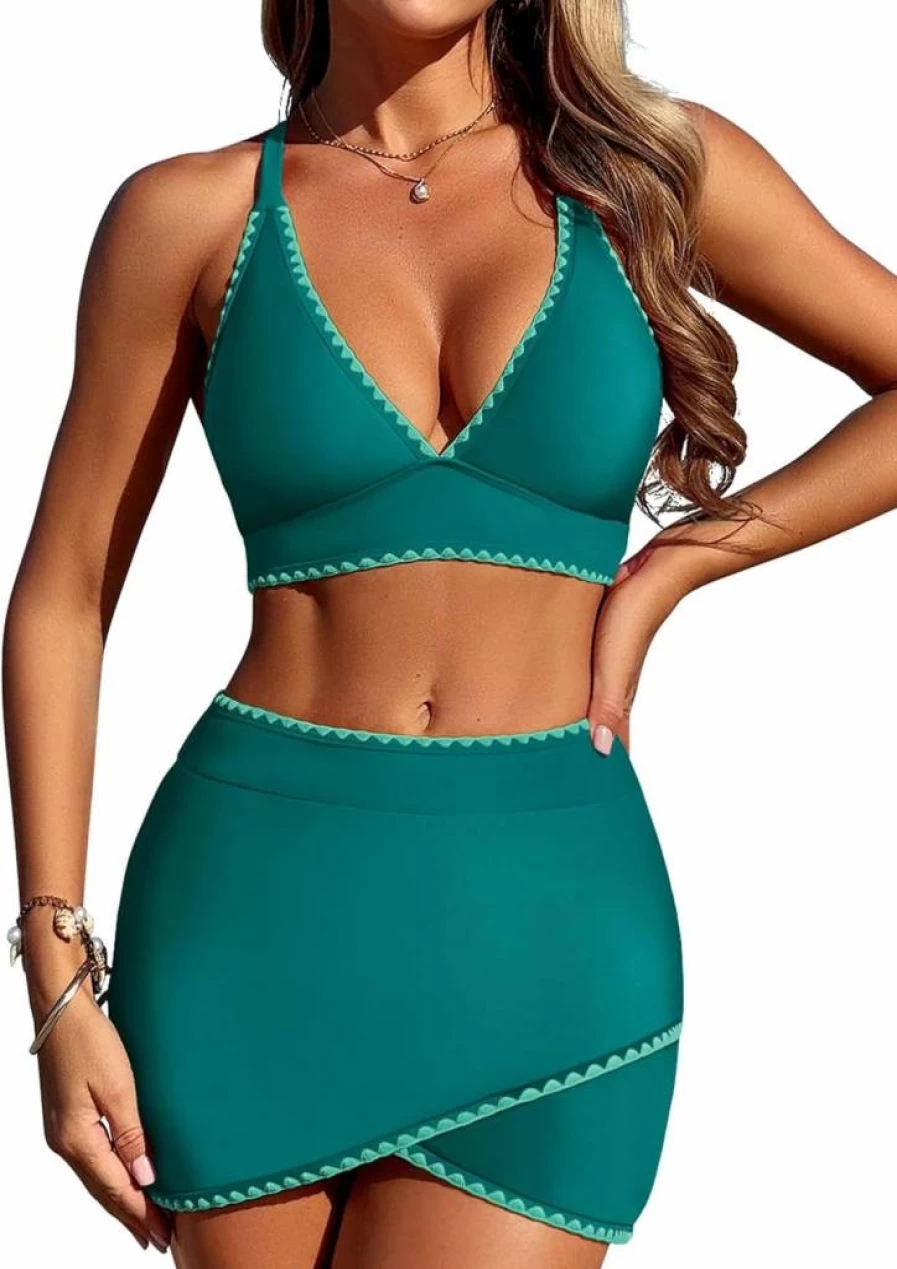 ZAFUL Women's High Waisted Bikini Set with Skirt - Tummy Control 2 Piece Swimsuit for Women