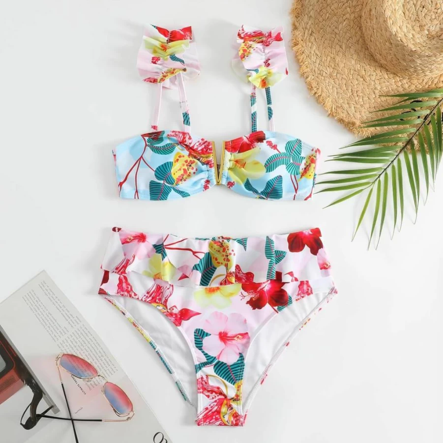BAWHAHT Women's 3-Piece High Waisted Bikini Set - Retro Swimsuits with Cover Up Skirt & Beach Wrap