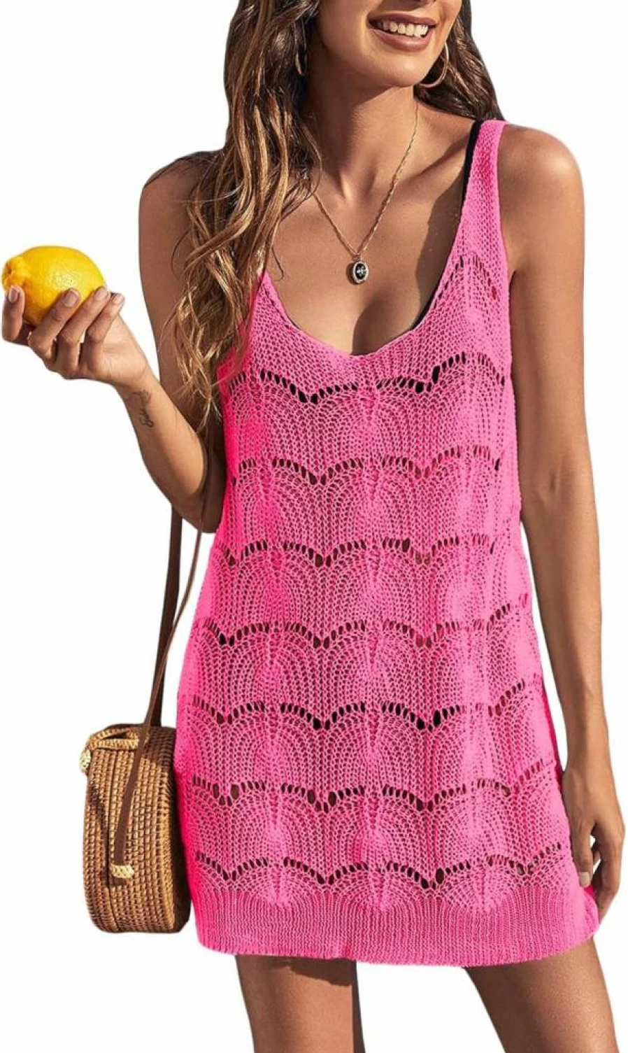Runcati Women's Sexy Crochet Mesh Cover Up Dress - Sheer Beach Swimsuit Top for Swimwear