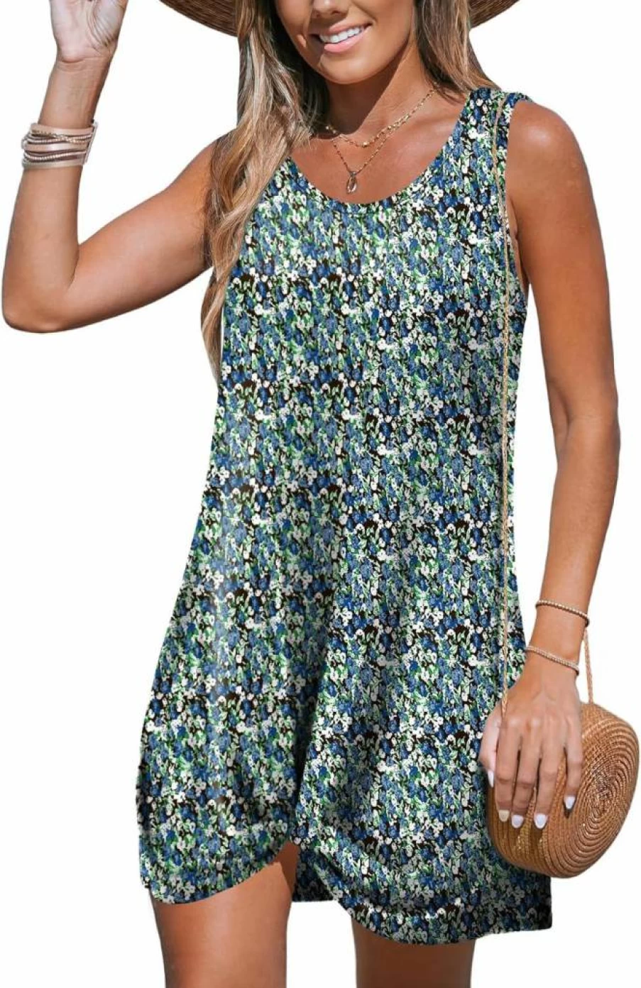 BKRIVE Women's Summer Swimsuit Cover Up Dress - 2025 Eyelet Loose Sleeveless Sundress with Crew Neck