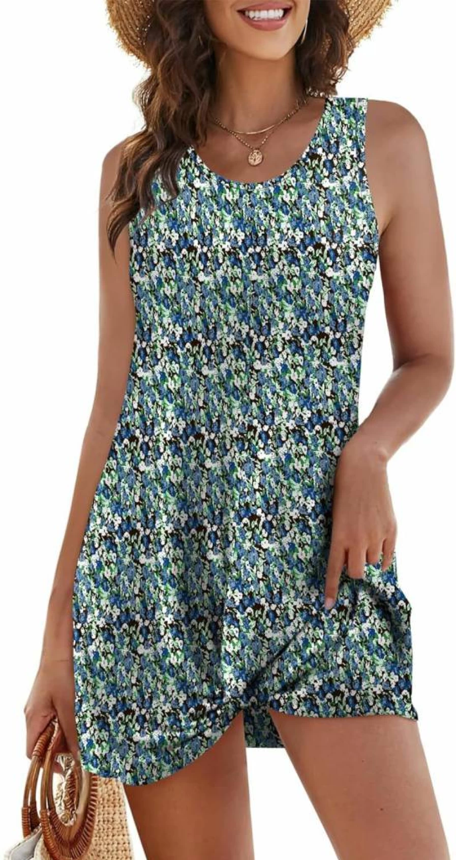 BKRIVE Women's Summer Swimsuit Cover Up Dress - 2025 Eyelet Loose Sleeveless Sundress with Crew Neck