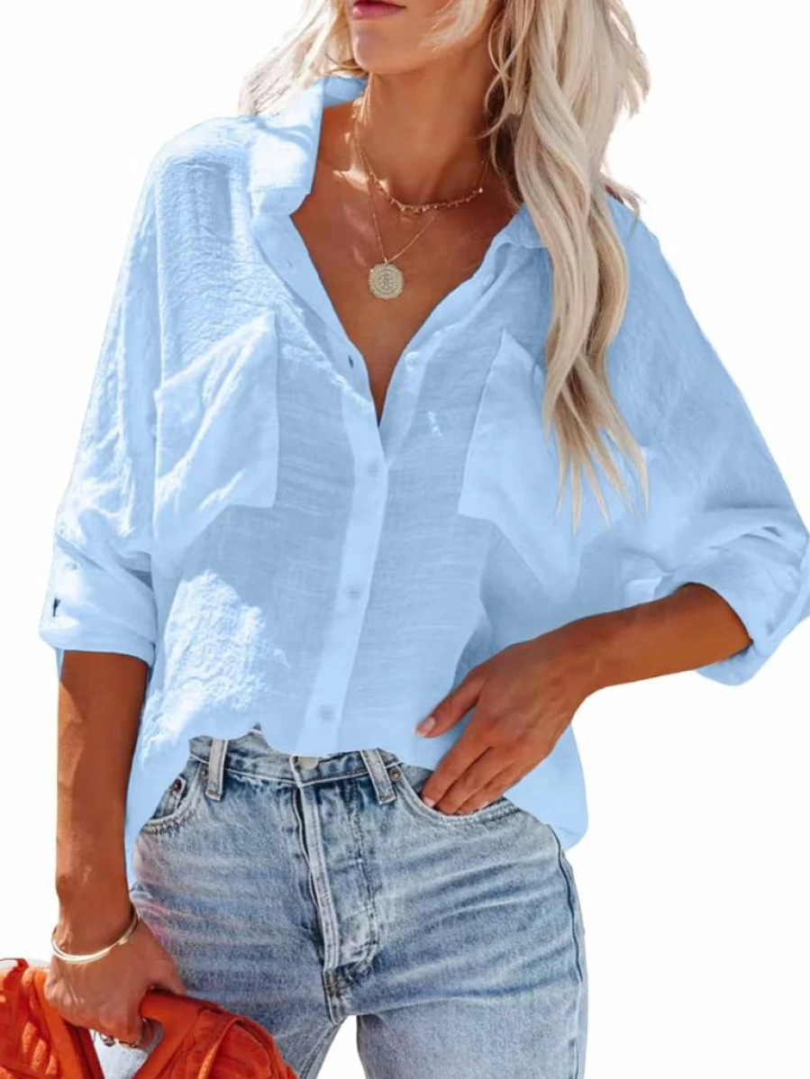 Breezy Lane Women's Long Sleeve Button Down Shirt - Lightweight Beach Cover Up Blouse