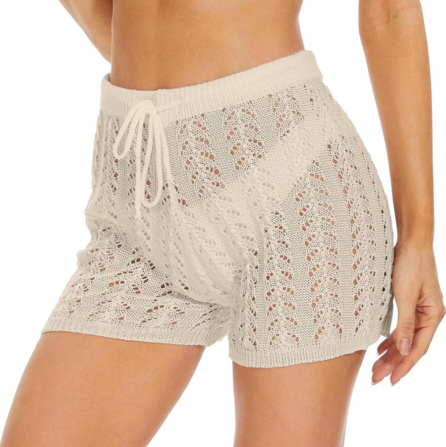 Jumppmile Women's High Waist Crochet Bikini Cover Up Shorts - Hollow Out Knit Swimsuit Beachwear