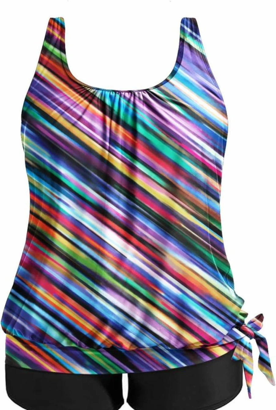 Holipick Plus Size Tummy Control Tankini Swimsuit for Women - Blouson Top & Boy Shorts Two-Piece Bathing Suit