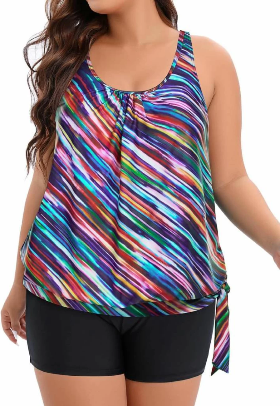 Holipick Plus Size Tummy Control Tankini Swimsuit for Women - Blouson Top & Boy Shorts Two-Piece Bathing Suit