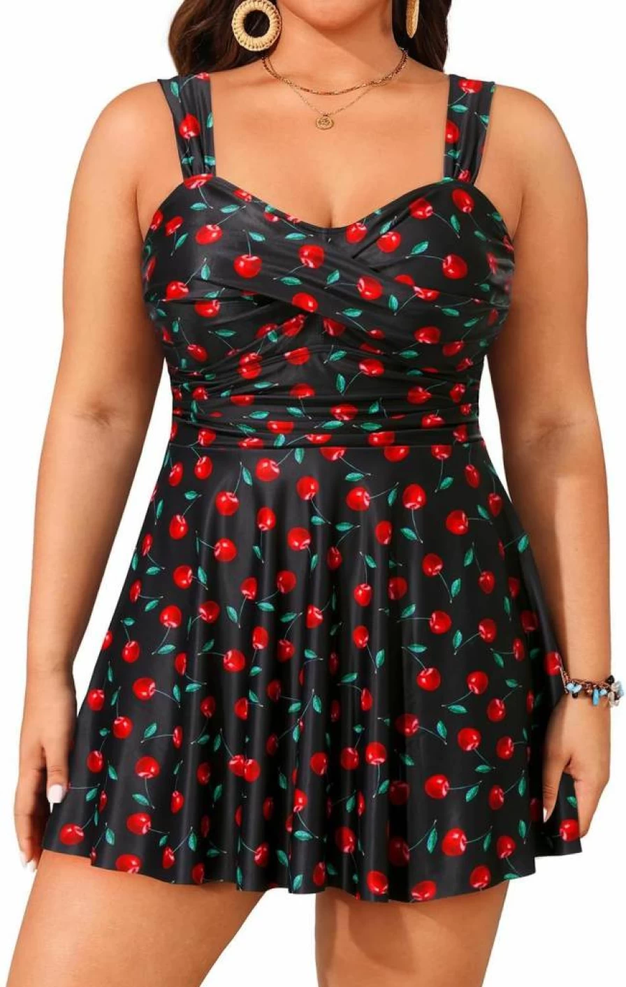 Aqua Eve Plus Size Women's Tankini Swimwear Set - Flowy Swim Dress with Shorts Bathing Suit