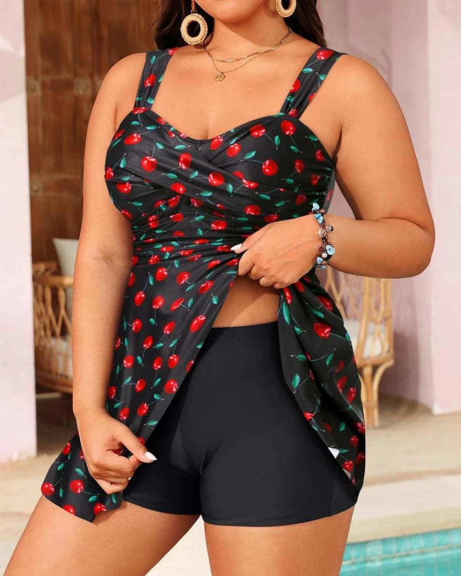 Aqua Eve Plus Size Women's Tankini Swimwear Set - Flowy Swim Dress with Shorts Bathing Suit