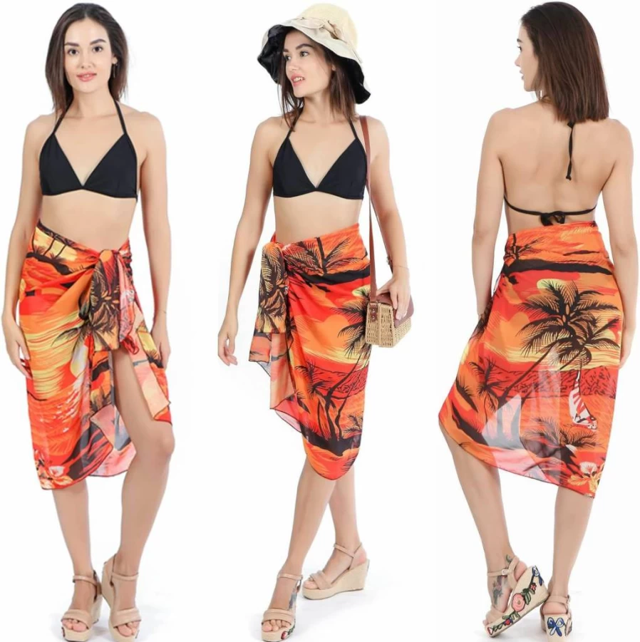 Ayliss Women's Beach Cover Up - Flowy Chiffon Sarong Wrap Skirt for Swimwear, Bikini, and Resort Wear