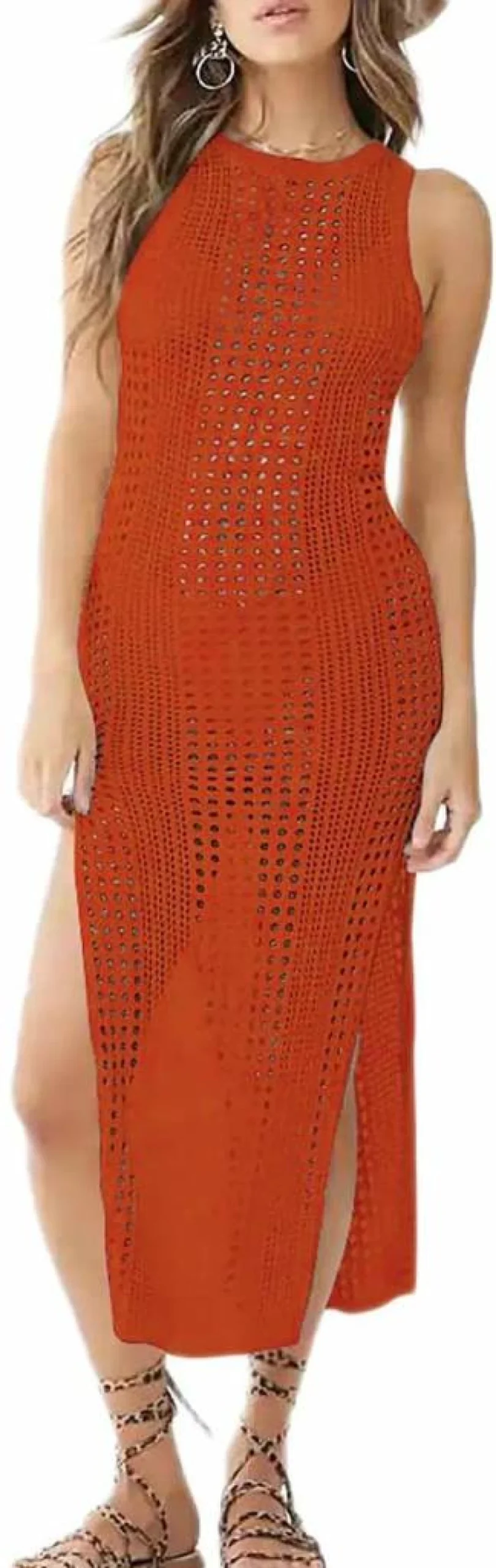 Bsubseach Women's Crochet Cover Up Beach Dress - Sleeveless Bikini Swimwear Bathing Suit for Summer
