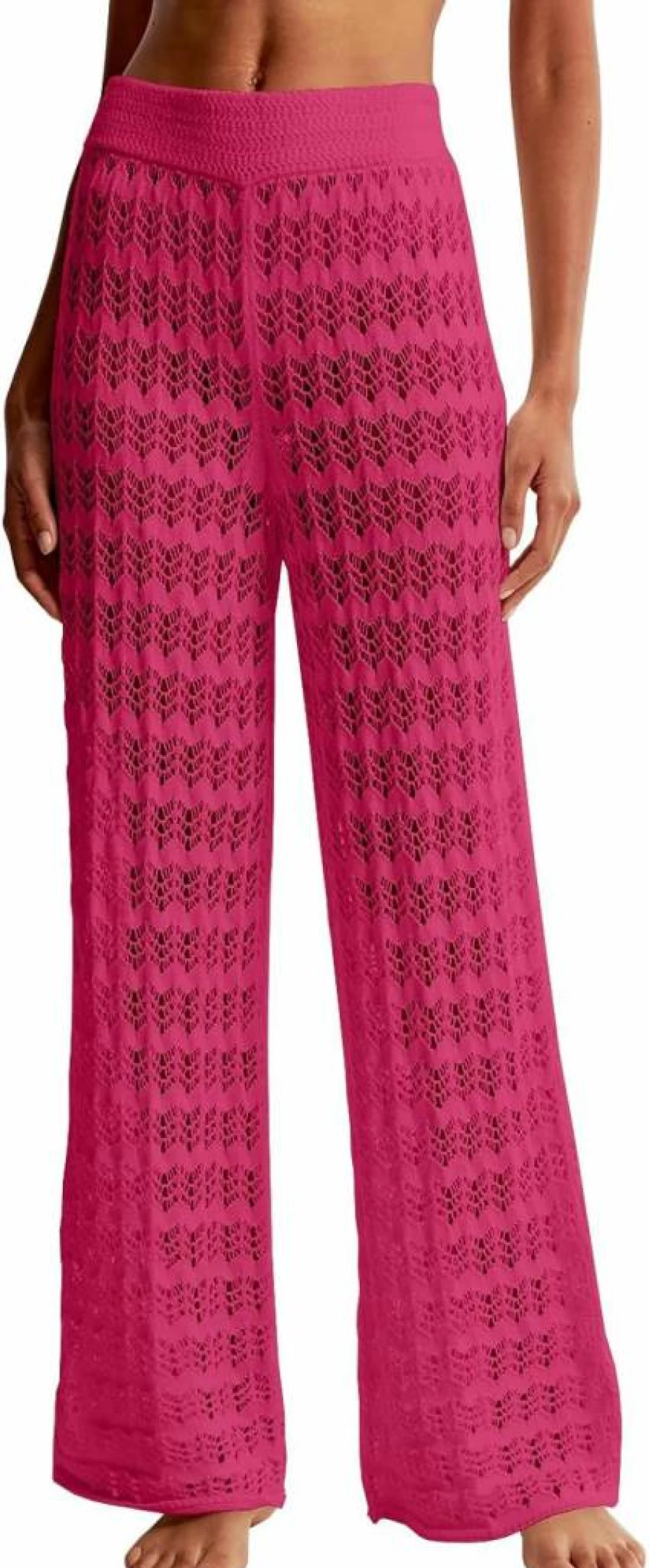 Saodimallsu Women's Sheer Mesh High Waist Beach Cover Up Pants - Crochet Knit Summer Swimsuit Casual Boho Chic Loungewear