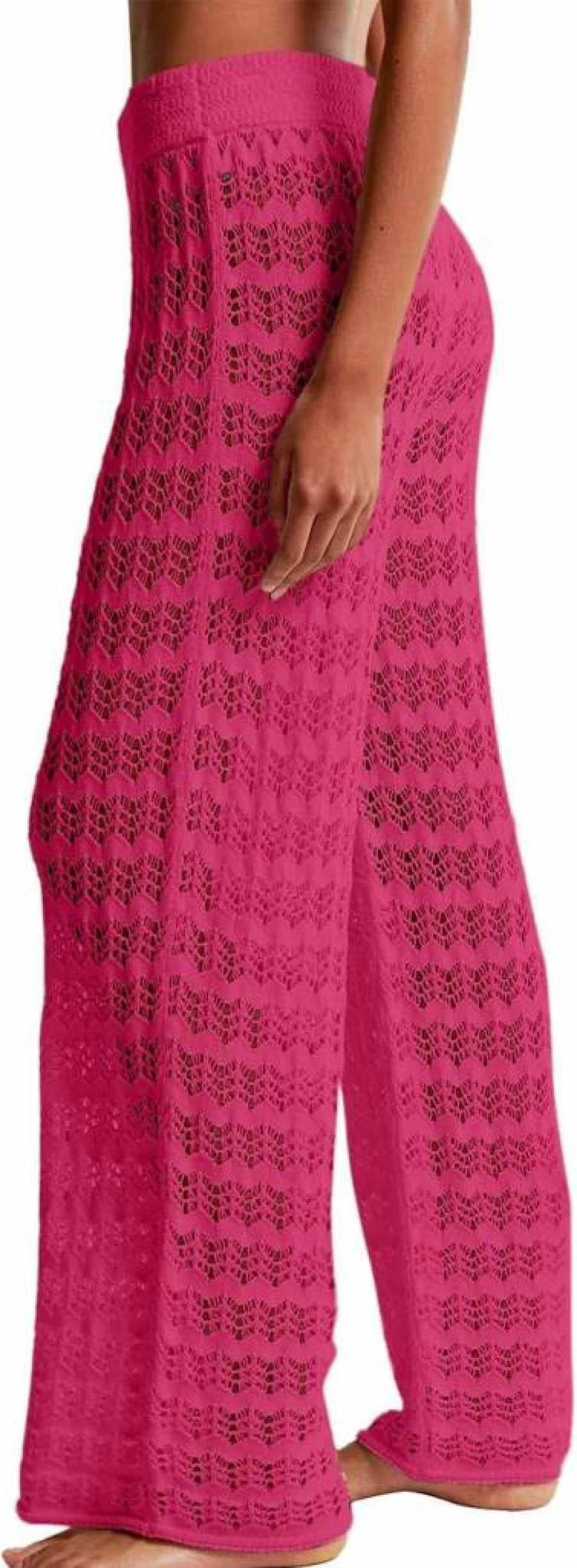 Saodimallsu Women's Sheer Mesh High Waist Beach Cover Up Pants - Crochet Knit Summer Swimsuit Casual Boho Chic Loungewear