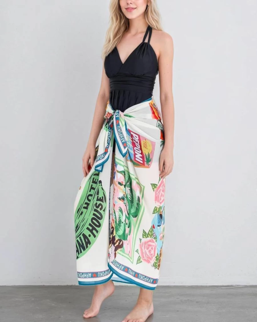 FOTN Tropical Beach Sarong Wrap for Women - Floral Printed Long Bikini Cover Up, Bathing Suit Skirt, Vacation Swimwear 2025