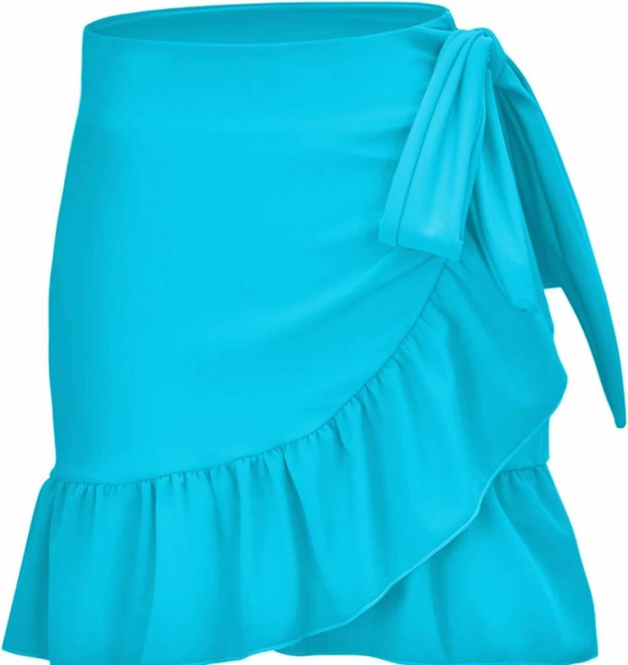 ChinFun Women's High Waisted Bikini Bottom Swim Skirt Beach Cover Up - Ruffle Sarong Swimwear Wrap Tankini Swimdress