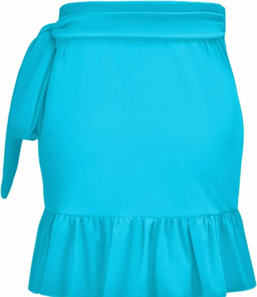 ChinFun Women's High Waisted Bikini Bottom Swim Skirt Beach Cover Up - Ruffle Sarong Swimwear Wrap Tankini Swimdress