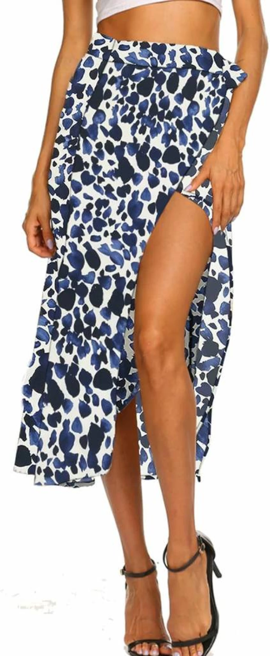 Newchoice Women's Boho Wrap Skirt - Leopard Print High Low Midi Skirt for Summer Beach