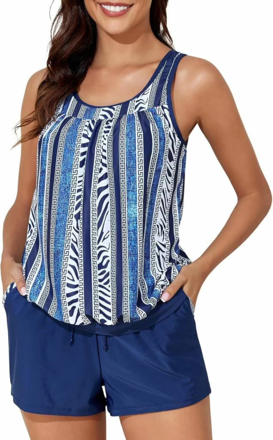 Summer Mae Women's Tummy Control Two-Piece Tankini Swimsuits with Sporty Pockets – Modest Bathing Suits for 2025