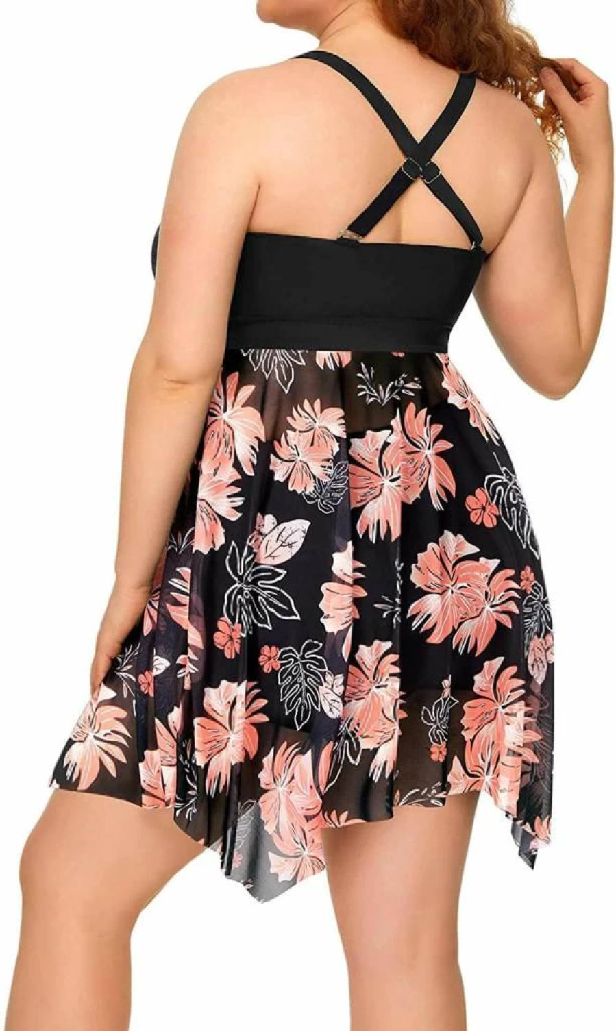 Daci Women's Plus Size Swim Dress Two-Piece Set with Mesh Cover-Up and Flowy Shorts - Comfortable Bathing Suit for Beach & Pool